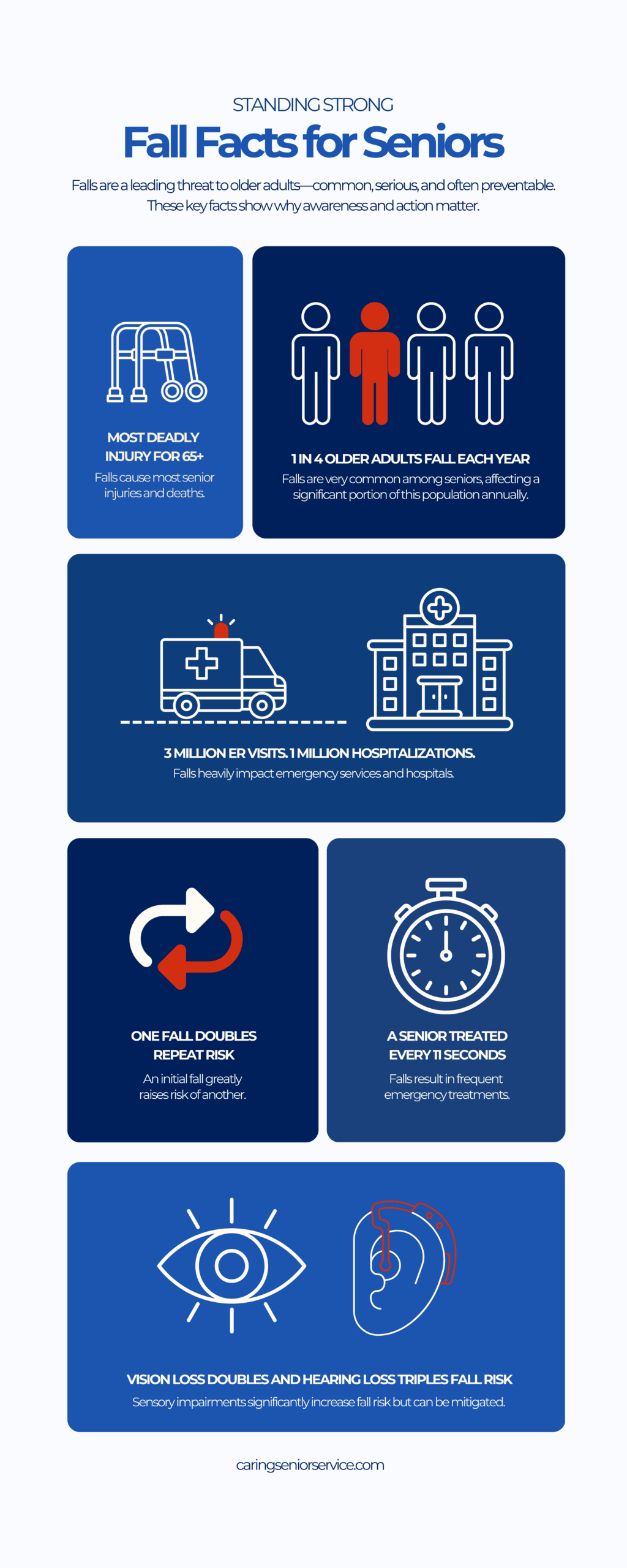 Fall Risk Fact Sheet infographic by Caring Senior Serivce