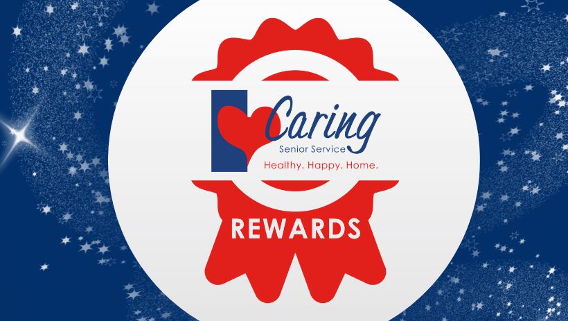 Caring Rewards logo with a starry background