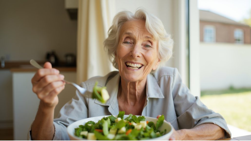Senior woman eating a salad