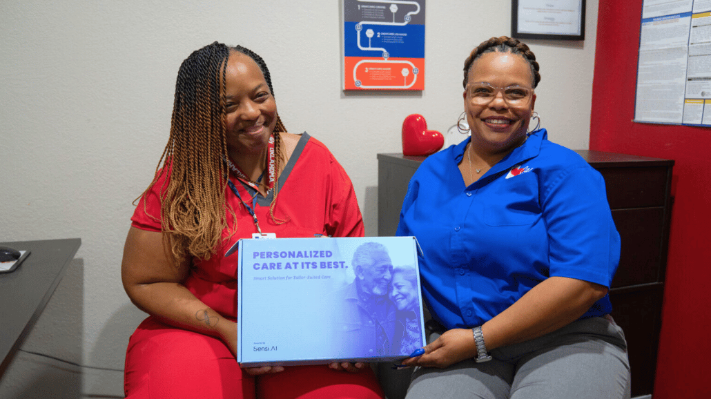San Antonio Caring Senior Service team with Sensi AI box