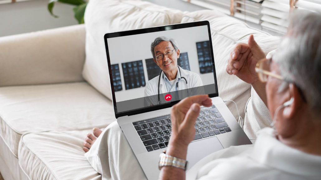 Senior doing a telehealth appointment at home