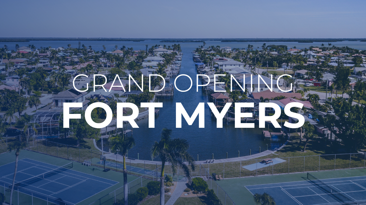 View of Fort Myers with text overlay: Grand opening Fort Myers